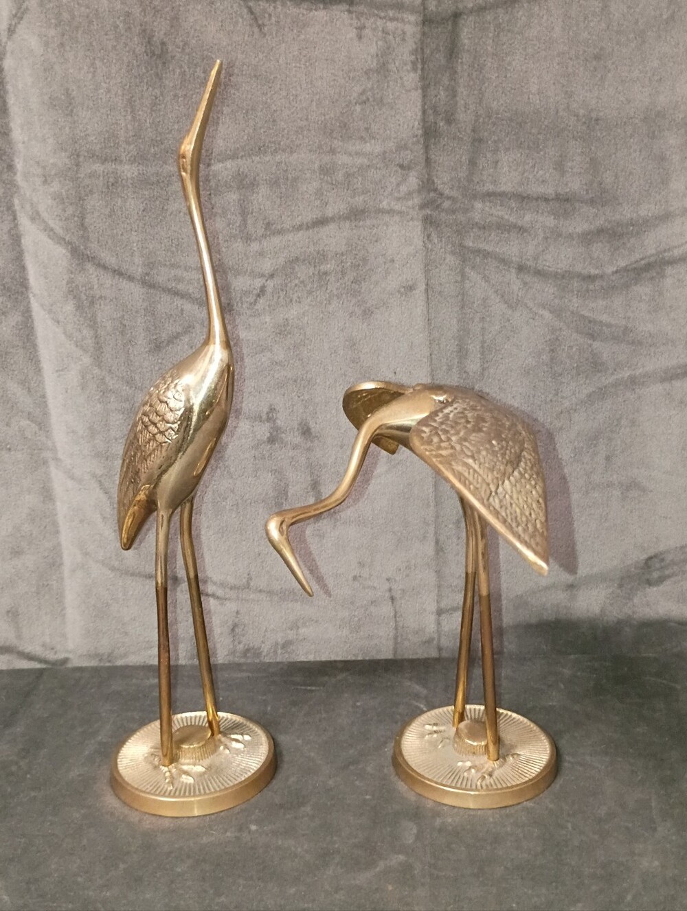 Vintage Brass Crane Heron Bird Figurines Pair MCM Sculptures Excellent Condition